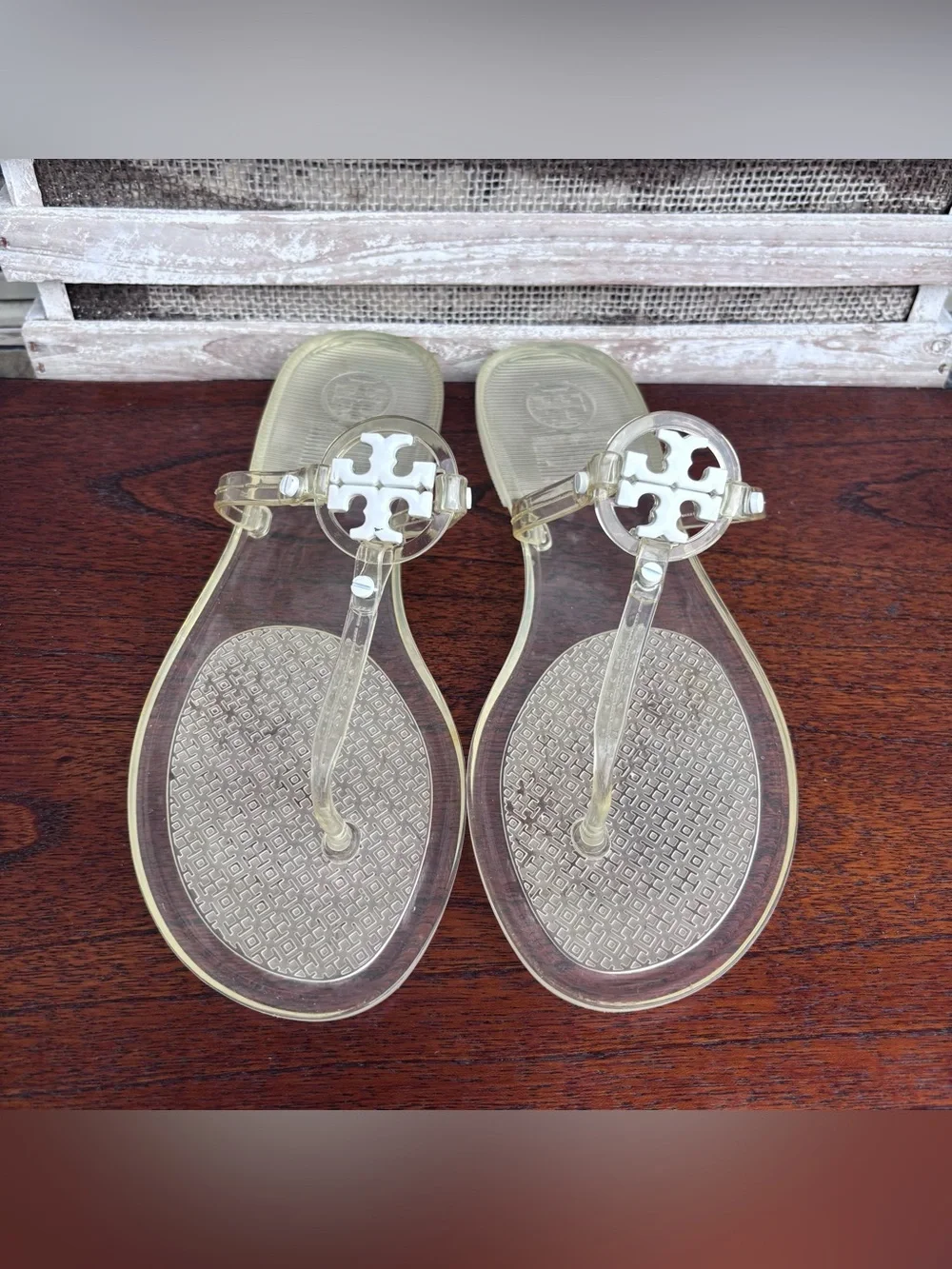 Tory Burch Logo Clear Jelly Flip Flops Flat Sandals